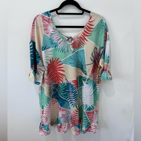 Tropical Leaf Print Bathing Suite Cover Up - Picture 1 of 12